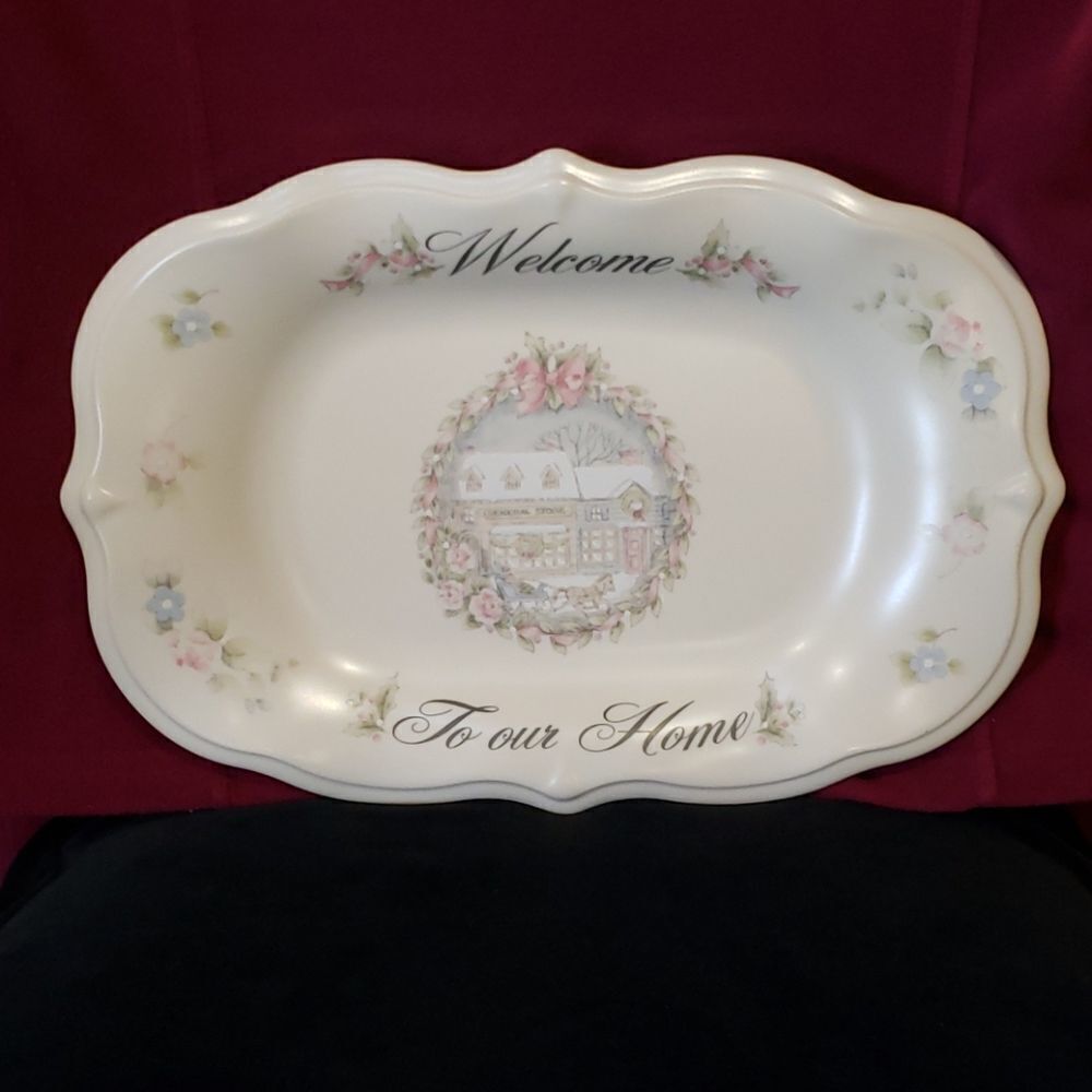 Lovely Vintage Pfaltzgraff Pearlesque Serving Tray "Welcome To Our Home"